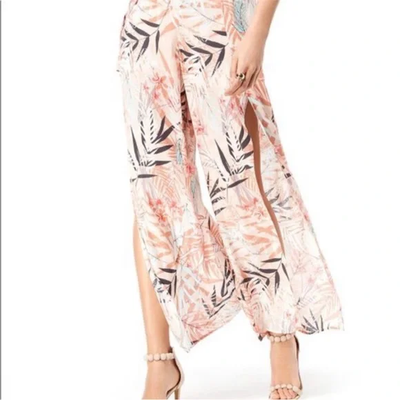 Guess Tropical Pink Wide Leg with Split Pants Small - Picture 2 of 10